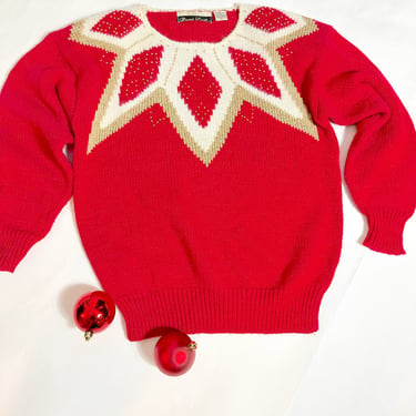 Vintage Red  Holiday Sweater 1980s 