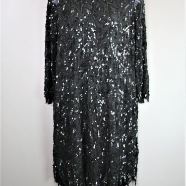 Beaded Cocktail Dress - Swee Lo -  Sequins and Beads on Silk - Marked Size QL 