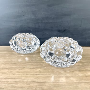 Orrefors raspberry medium crystal votive holders - a pair 