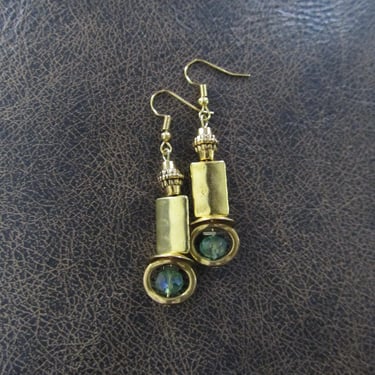Gold and green crystal earrings 