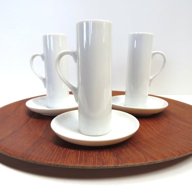 Set of 3 Lagardo Tackett For Schmid Espresso Cups And Saucers, Minimalist White Porcelain Demitasse Set 