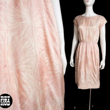 Lovely Vintage 50s 60s Light Pink Fireworks Pattern Hourglass Dress 
