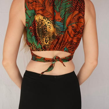 1970s Crop Top / Tiger Leopard Cat Print / Animal Print / Cheetah Print / Resortwear / Beach Vacation 