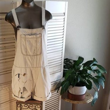 Overall Shorts Upcycled Top shop  Hand Painted Nude Woman Sz 10 