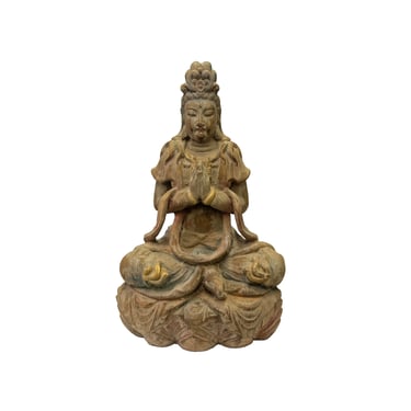 Rustic Wood Sitting Bodhisattva Kwan Yin Tara Buddha Statue ws3066E 