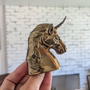 Vintage Solid Brass Unicorn Head Figurine Bottle Opener 