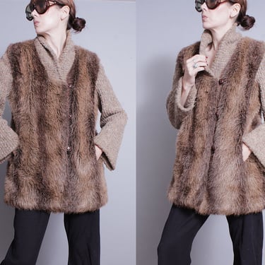 Vintage 1980's | Brown | Faux Fur | Sweater | Coat | M/L 