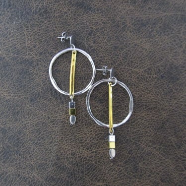 Modern industrial gold and silver hoop earrings 