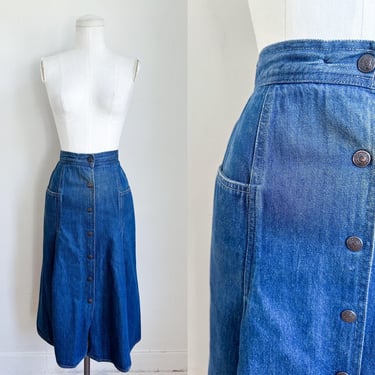 Vintage 1980s Sassoon Denim Midi Skirt / M 