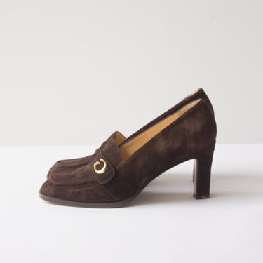1990s Tom Ford Gucci Brown Suede Heeled Loafer 
