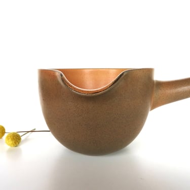 Early Heath Ceramics Pouring Bowl In Nutmeg and Pumpkin, Modernist Handled Bowl By Edith Heath From Saulsalito California 
