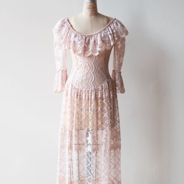 1980s Blush Pink Lace Dress 