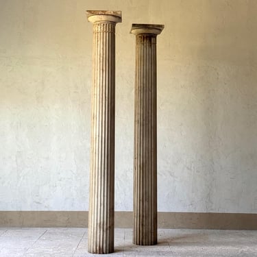 Pair of 20th C. Tall Wooden English Fluted Doric Columns