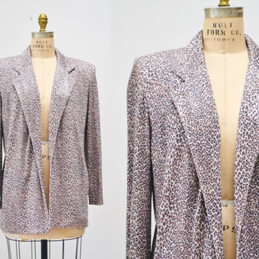 90s Vintage Jacket Animal Print Blazer Metallic Leopard Print Criscione Small // 90s Vintage Leopard Print Jacket Nanny Jacket Knit Blazer 