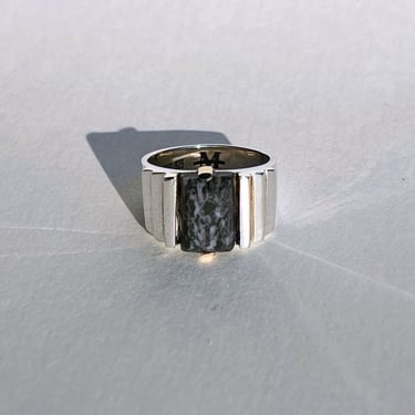 Large Ari Ring in Speckled Black Agate, Sz. 9