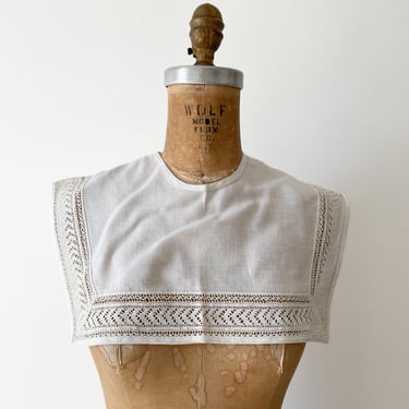 Vintage 1930’s handmade linen sailor collar with crochet lace insert | middy dress collar, ivory 