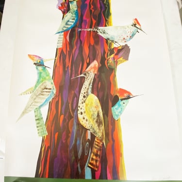 BRIAN WILDSMITH Vintage 1971 Woodpeckers March Calendar Poster ~ 36" x 24" 