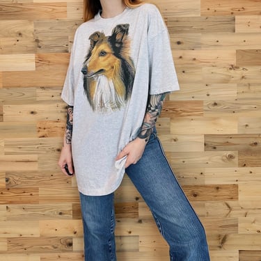 Vintage 90's Border Collie Dog Tee Shirt 