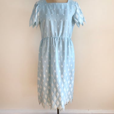 Light Blue Diamond Embroidered Dress - 1960s 