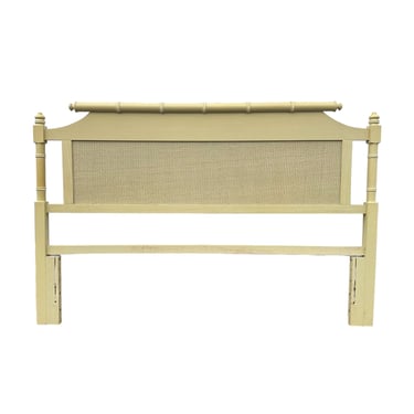 Faux Bamboo Full or Queen Headboard - Vintage Wooden Coastal Tan Rattan Hollywood Regency Style Bedroom Furniture 