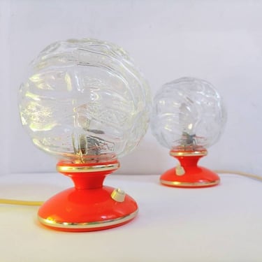 Vintage Pair of Desk Lamps/ Bedroom Lamps / Orange Plastic Lights/ Vanity Lights /Bedside Lamps / Lighting /Table Lamps/ Night Lights /70s 