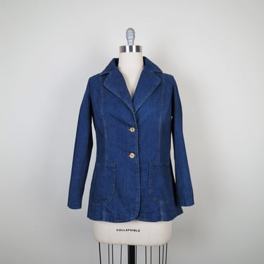 Vintage 1970s denim blazer, jean jacket, staples, basics, 100% cotton, size medium 