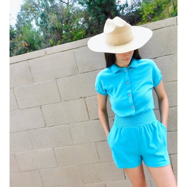 Valley Girl Romper // vintage jumpsuit high waist boho hippie shorts dress gym 80s // S Small 