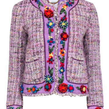 Moschino - Lavender Tweed Blazer w/ Multi Color Floral Trim Sz 2