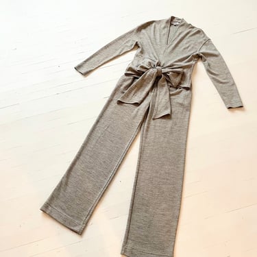 1990s Italian Grey Wool Jersey Knit Two Piece Set 