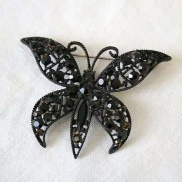 1950s Japanned Rhinestone Butterfly Brooch 