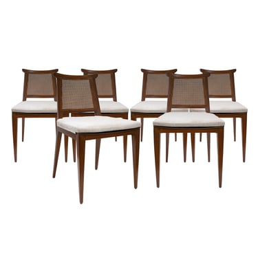 Edward Wormley Set of 6 Dining Chairs in Mahogany with Cane Backs 1940s