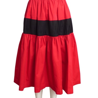 YVES SAINT LAURENT- 1980s Red & Black Cotton Skirt, Size-4