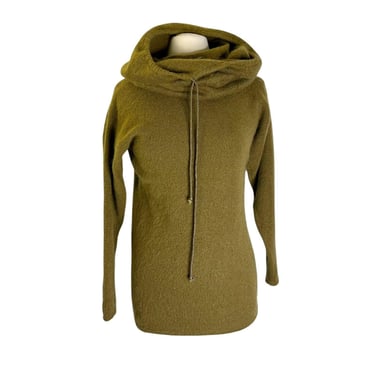 Vintage 90s y2K Mohair Wool Ellen Tracy Avocado Green Snood Cowl Sweater Small 