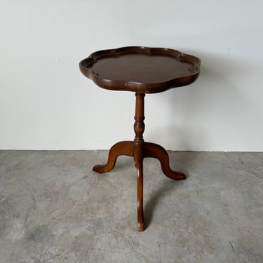 Vintage Carved Wood Top Tripod Legs Side Table 