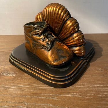 Pair Bronzed Baby Shoes Bookends by Colonial 