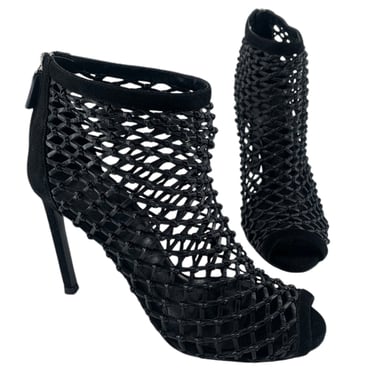 Gucci Black Eline Leather Cage Stiletto Booties