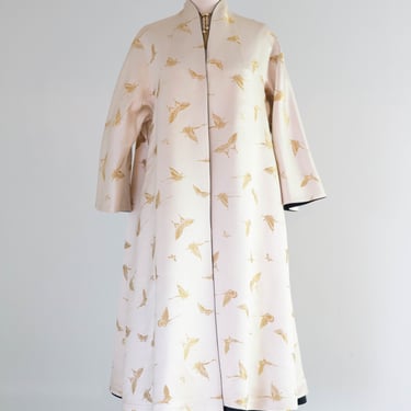 Gorgeous 1950's Chinese Silk Reversible Evening Coat With Gold Butterflys / M