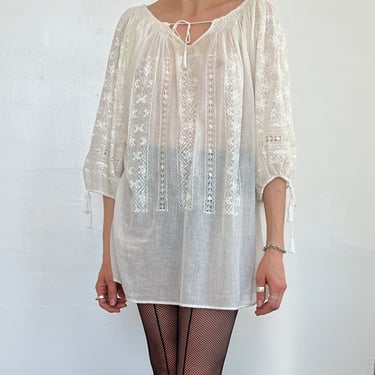 White Embroidered Peasant Top (L)