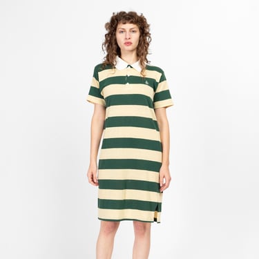 Large 80s Munsingwear Green Striped Polo Mini Dress | Vintage Sporty Collared Short Sleeve Shirtdress 