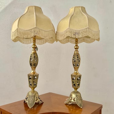 Pair of Brass Fringe Lamps