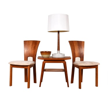 Pair of Sculpted Solid Wood Tallback Accent Chairs in Ultra-Suede