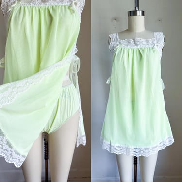 Vintage 1960s Lime Green Lingerie set / tunic & underwear // M 