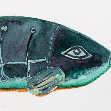 Watercolor Fish Original Art - Set of 2 Original Julia Blackbourn Watercolors - Emerald Fish - Unsigned Original Watercolors, Unframed 