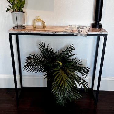 Faux Stone Console Table w/Black Metal Base  (3 avail) VC212-94