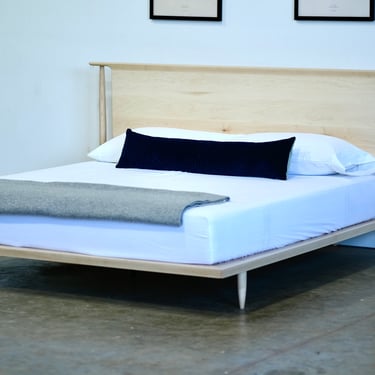 Mid Century Modern Platform Storage Bed / Bed No.3.5 / Storage Bed Optional / Handmade Solid Maple Walnut Oak Ash or Cherry 
