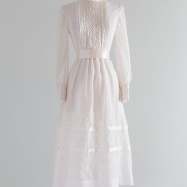 Lovely 1970's Edwardian Inspired Embroidered Elopement Dress /  Petite Small