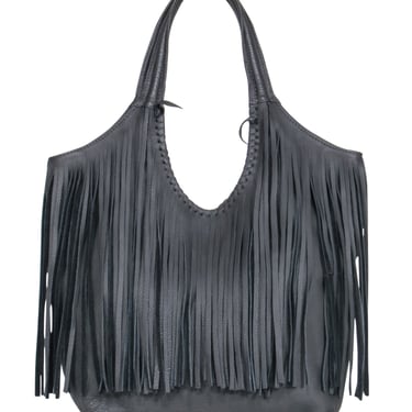 Jennifer Haley – Dark Grey Fringe Leather Shoulder Bag