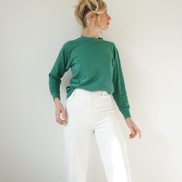 Vintage Kelly Green Cotton Thermal | Green Crew Neck Long Sleeve Shirt | Perfect Layer Top M 