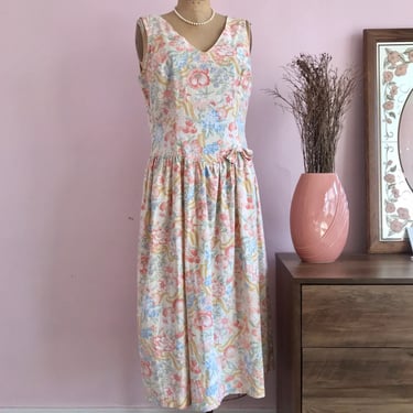 1980's Size 14/16 Spring Floral Cotton Dress 