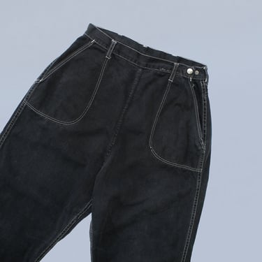 1940s Black Jeans / 40s - 50s Sanforized Cotton Twill Side Zip Pants 
